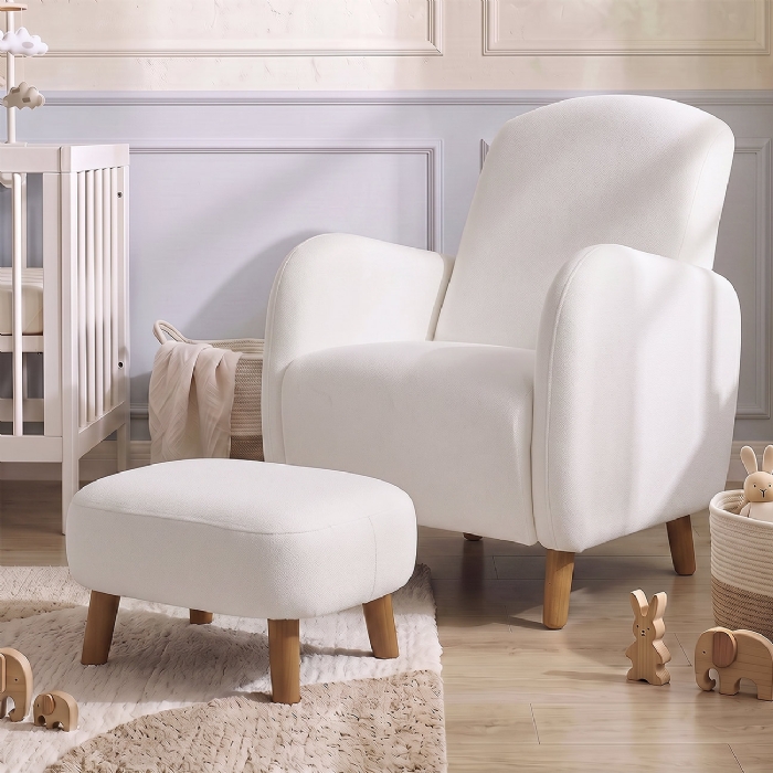 Poltrona de Amamentação e Puff Serena Boucle Off White I01 - Mpozenato