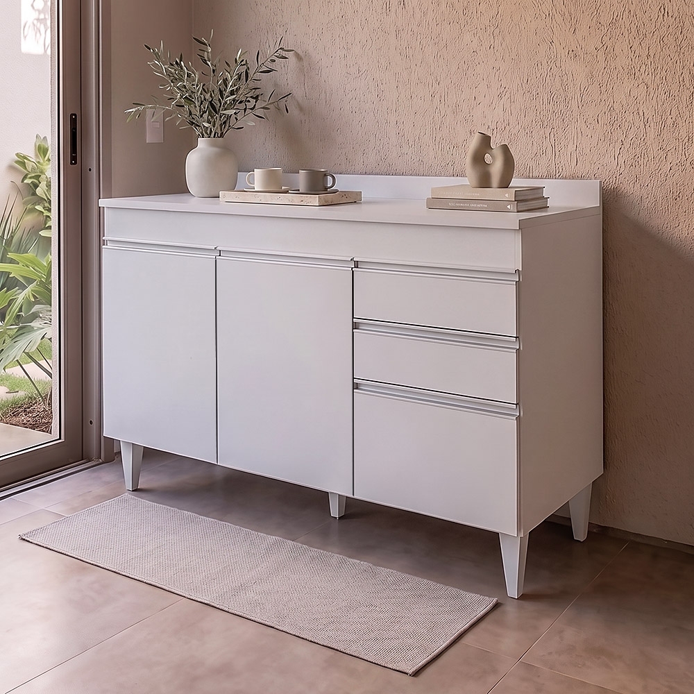 Balcão Gabinete para pia com Tampo 120cm Michigan Branco - Lumil