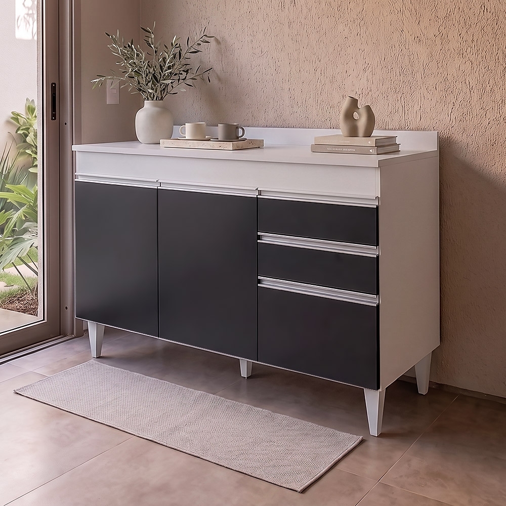 Balcão Gabinete para pia com Tampo 120cm Michigan Branco/Pto - Lumil