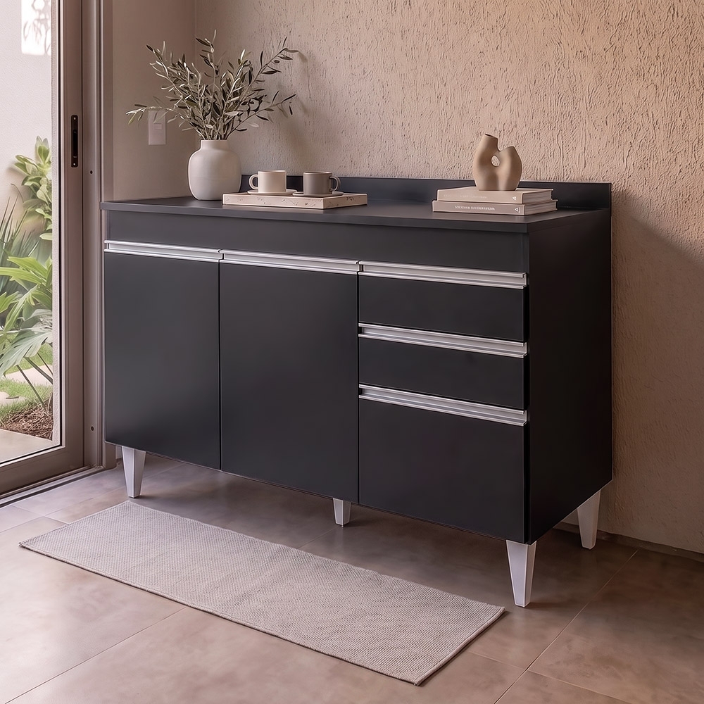 Balcão Gabinete para pia com Tampo 120cm Michigan Preto - Lumil