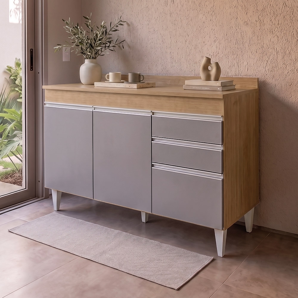 Balcão Gabinete para pia com Tampo 120cm Michigan Cast/Cinza - Lumil