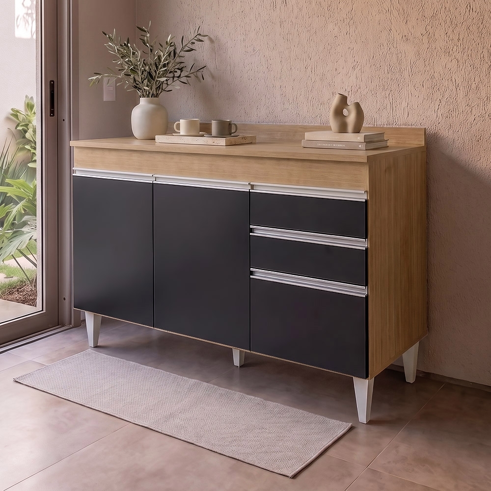 Balcão Gabinete para pia com Tampo 120cm Michigan Cast/Preto - Lumil