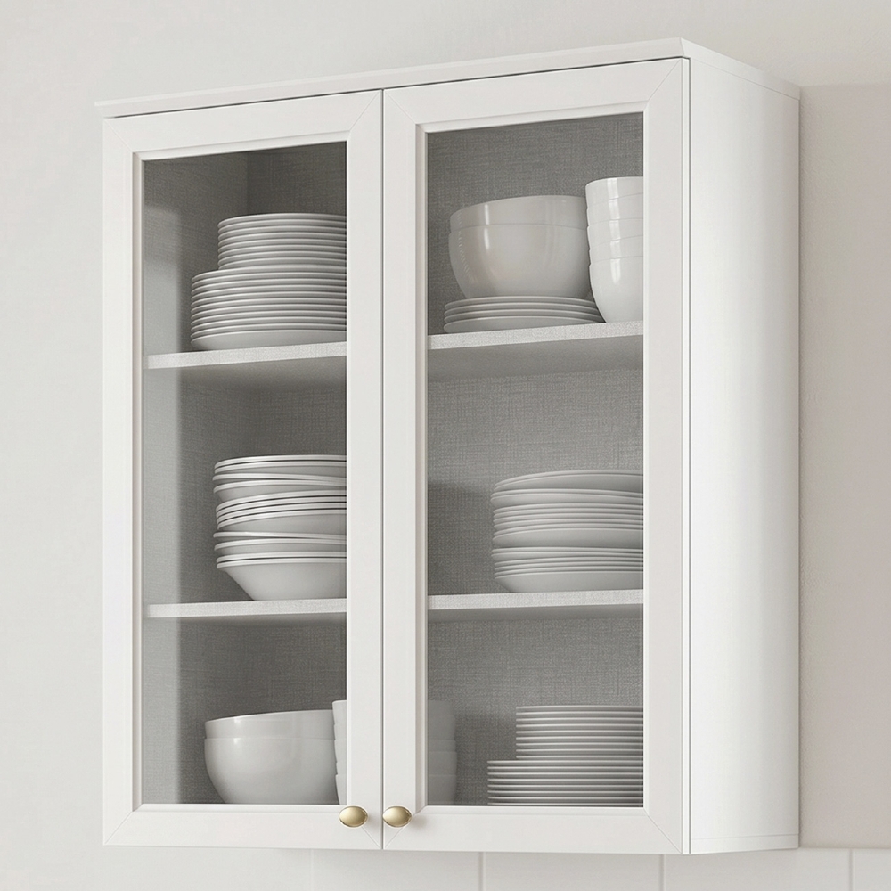 Armário de Cozinha Aéreo 80cm 2 Portas Vidro Americana Branco - Henn