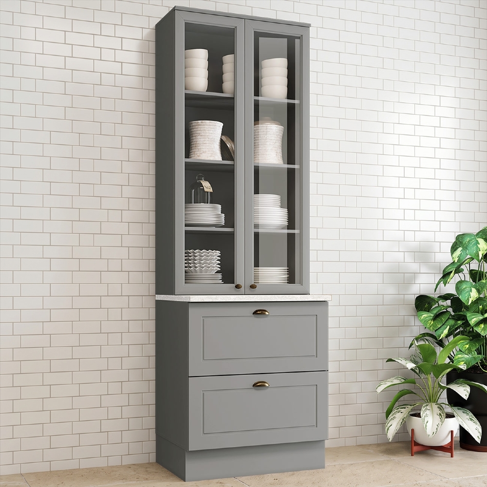 Cristaleira 72cm 2 Portas Vidro Americana Cinza - Henn