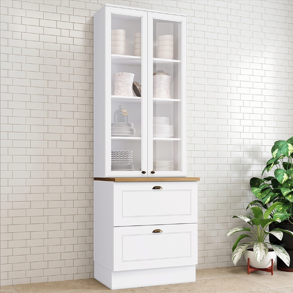 Cristaleira 72cm 2 Portas Vidro Americana Branco/Nature - Henn