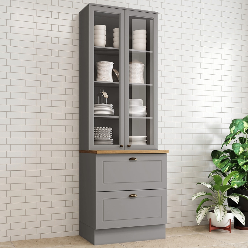 Cristaleira 72cm 2 Portas Vidro Americana Cinza/Nature - Henn