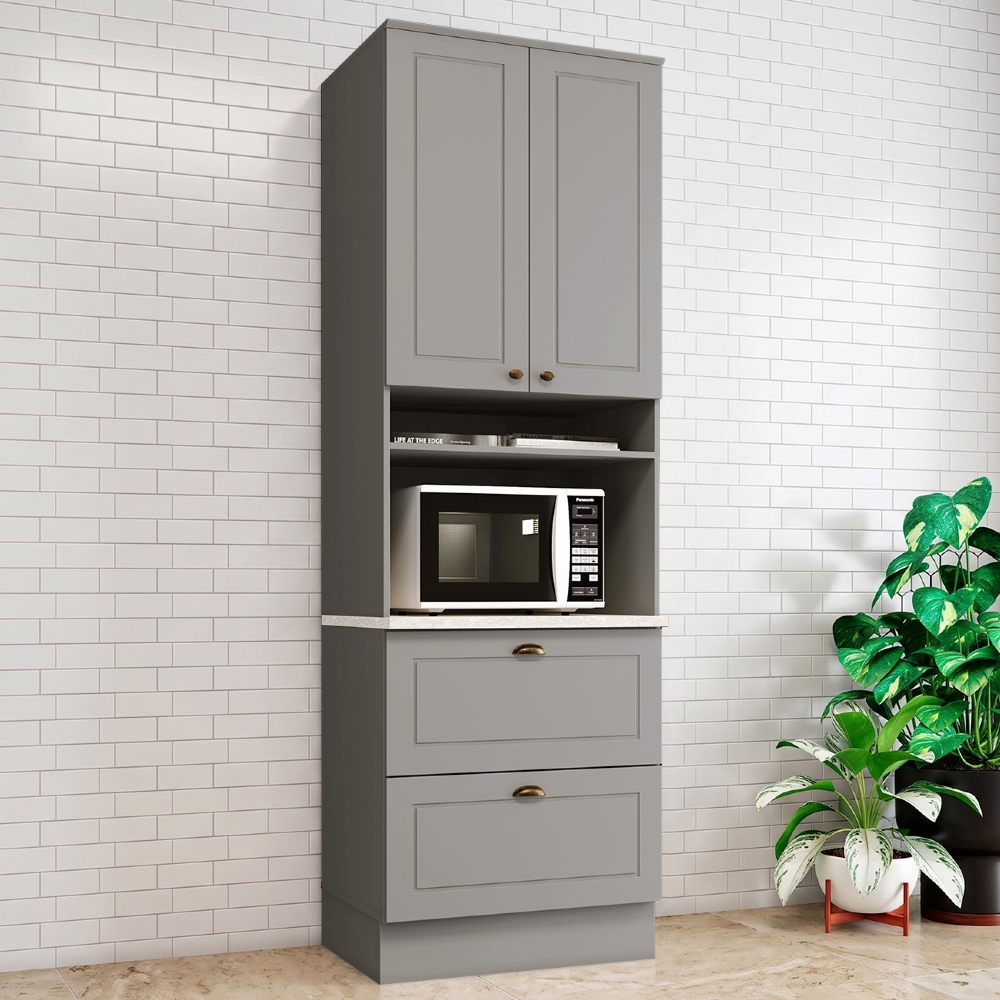 Paneleiro Torre Quente 69cm 2 Portas 100% MDF Americana Cinza/Calcare - Henn