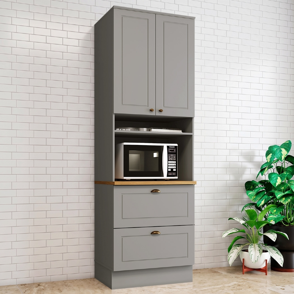 Paneleiro Torre Quente 69cm 2 Portas 100% MDF Americana Cinza/Nature - Henn
