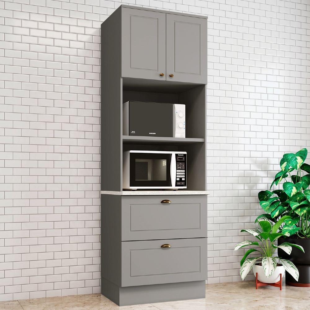 Paneleiro Torre Quente 69cm 2 Nichos 100% MDF Americana Cinza/Calcare - Henn