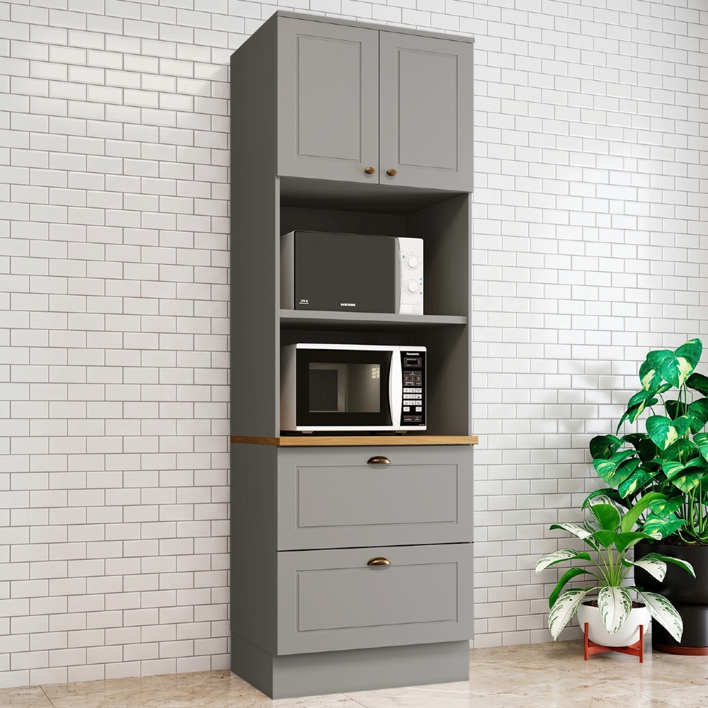 Paneleiro Torre Quente 69cm 2 Nichos 100% MDF Americana Cinza/Nature - Henn