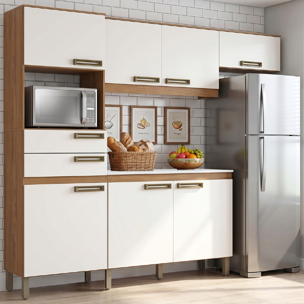Armário Cozinha Compacta 225cm 7 Portas Elos Nature/Off B07 - Mpozenato