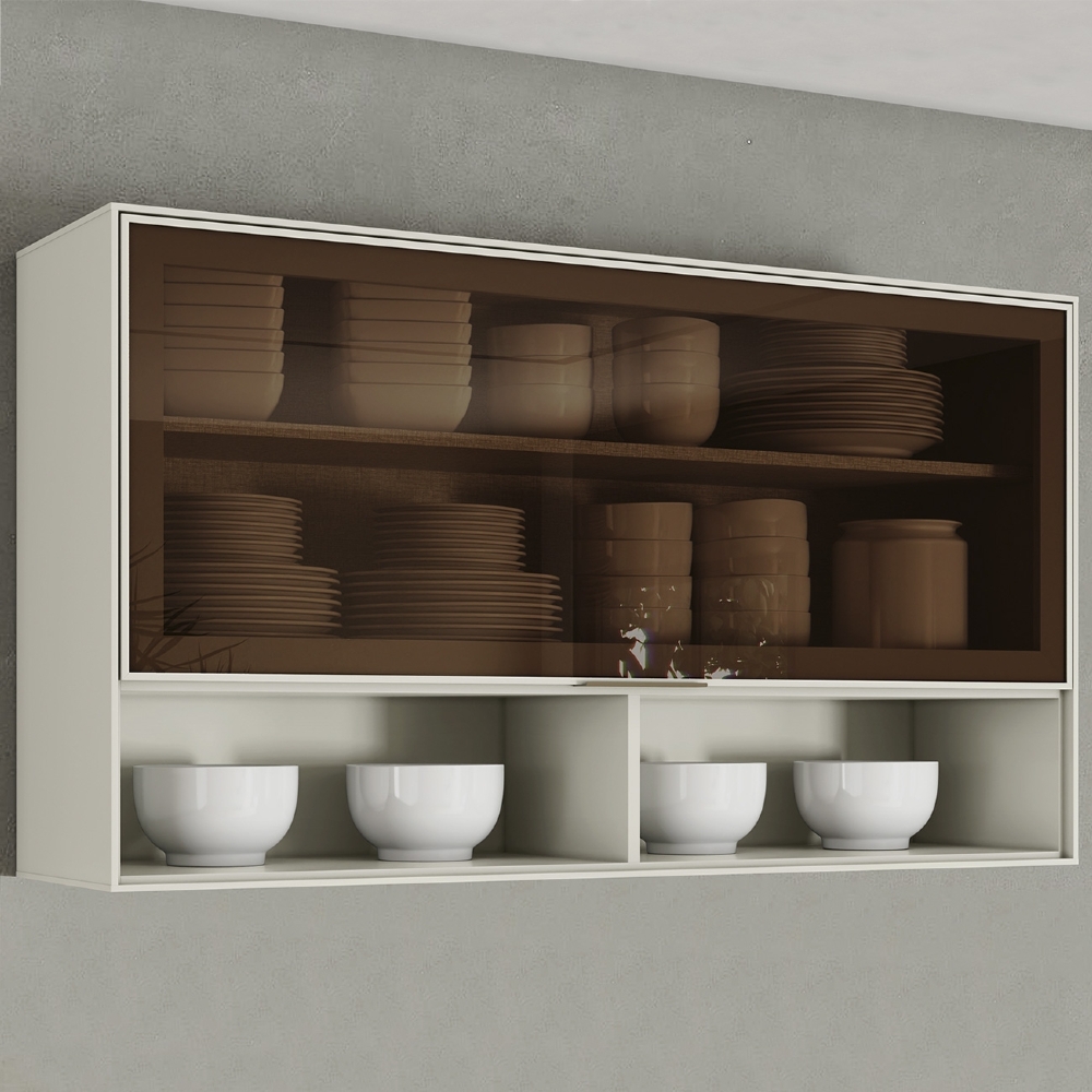 Armário de Cozinha Aéreo 120cm 1 Porta Vidro Amalfi Areia H02 - Mpozenato