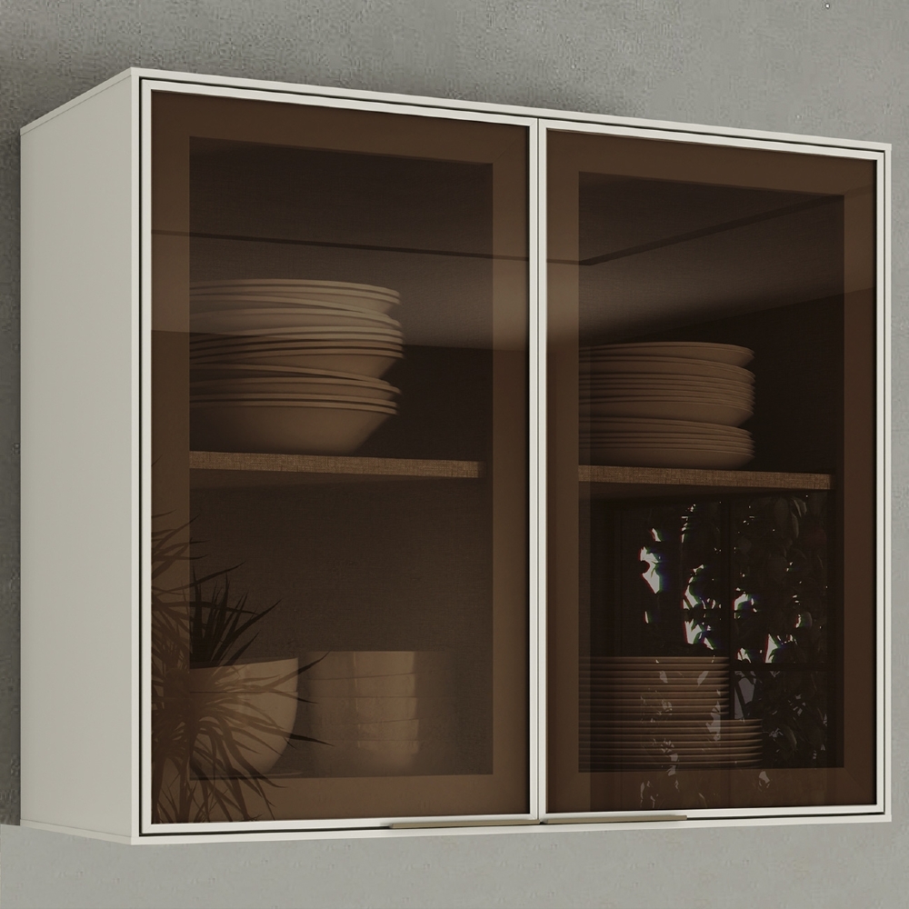 Armário de Cozinha Aéreo 80cm 2 Portas Vidro Amalfi Areia H02 - Mpozenato