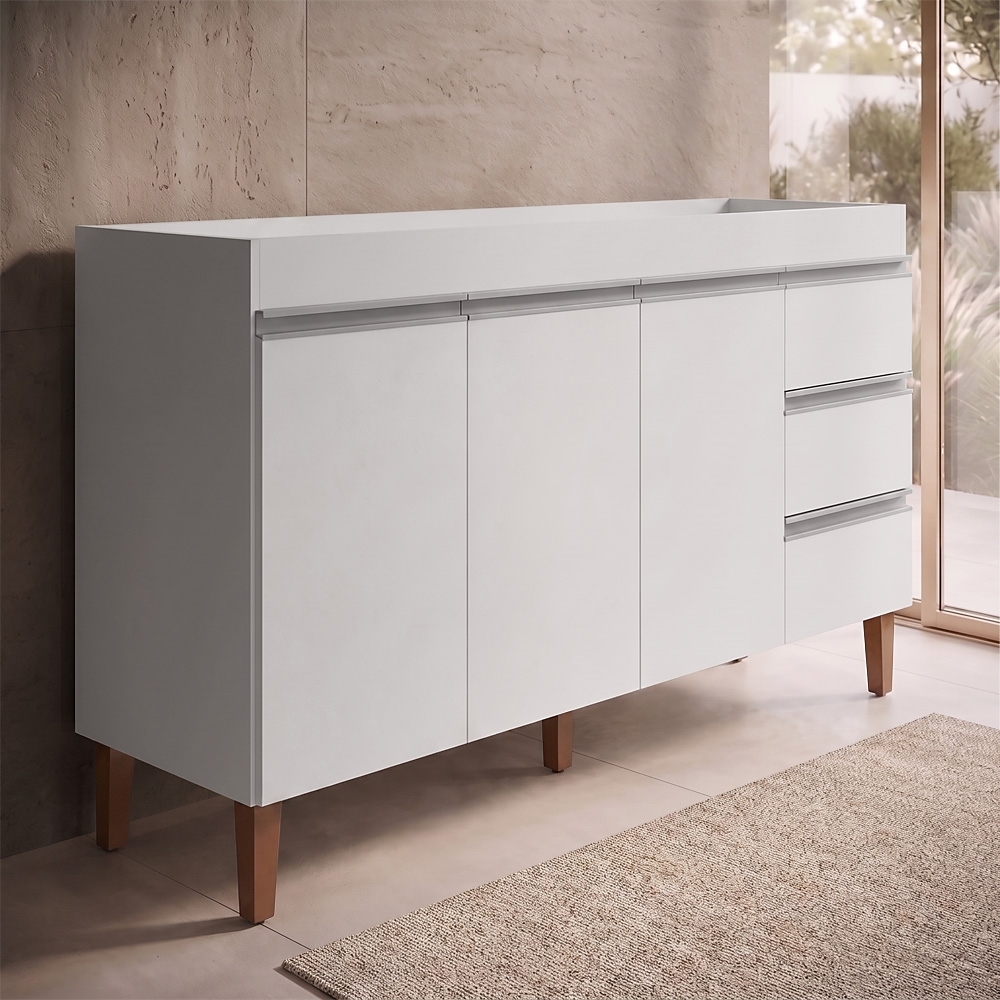 Balcão Gabinete Para Pia 160cm Sem Tampo 3 Portas Karen Z49 Branco - Mpozenato
