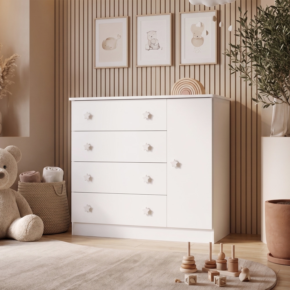 Cômoda Infantil Doce Sonho 1 Porta 4 Gavetas Branco - Qmovi