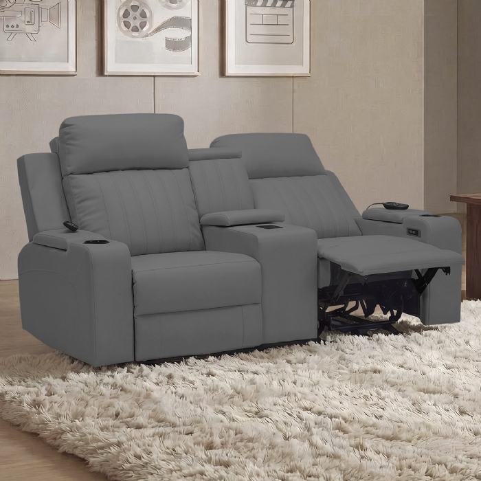 Poltrona Reclinável Cinema 2 Lugares Massagem Moscou Sintético Cinza Z57 - Mpozenato