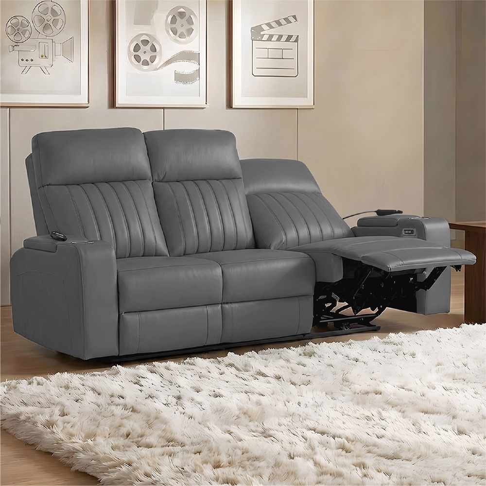 Poltrona Reclinável Cinema 3 Lugares Massagem Moscou Sintético Cinza Z57 - Mpozenato