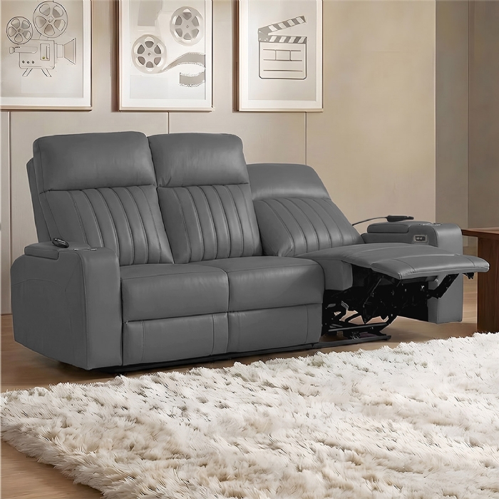Poltrona Reclinável Cinema 3 Lugares Massagem Moscou Sintético Cinza Z57 - Mpozenato