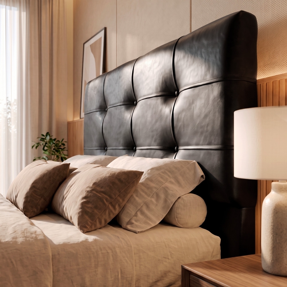 Cabeceira Casal Cama Box 160 cm London Sintético Preto - JS Móveis