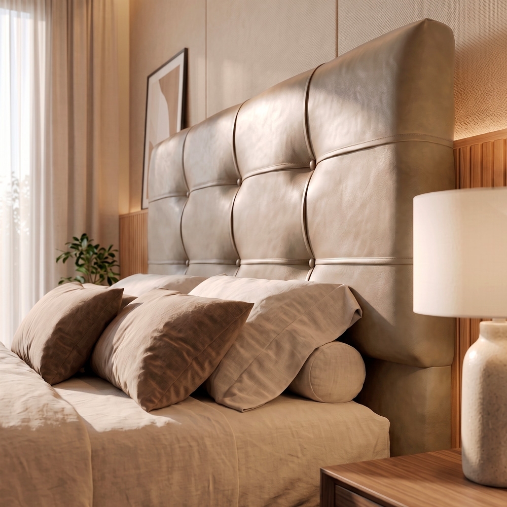 Cabeceira Casal Cama Box 160 cm London Sintético Areia - JS Móveis