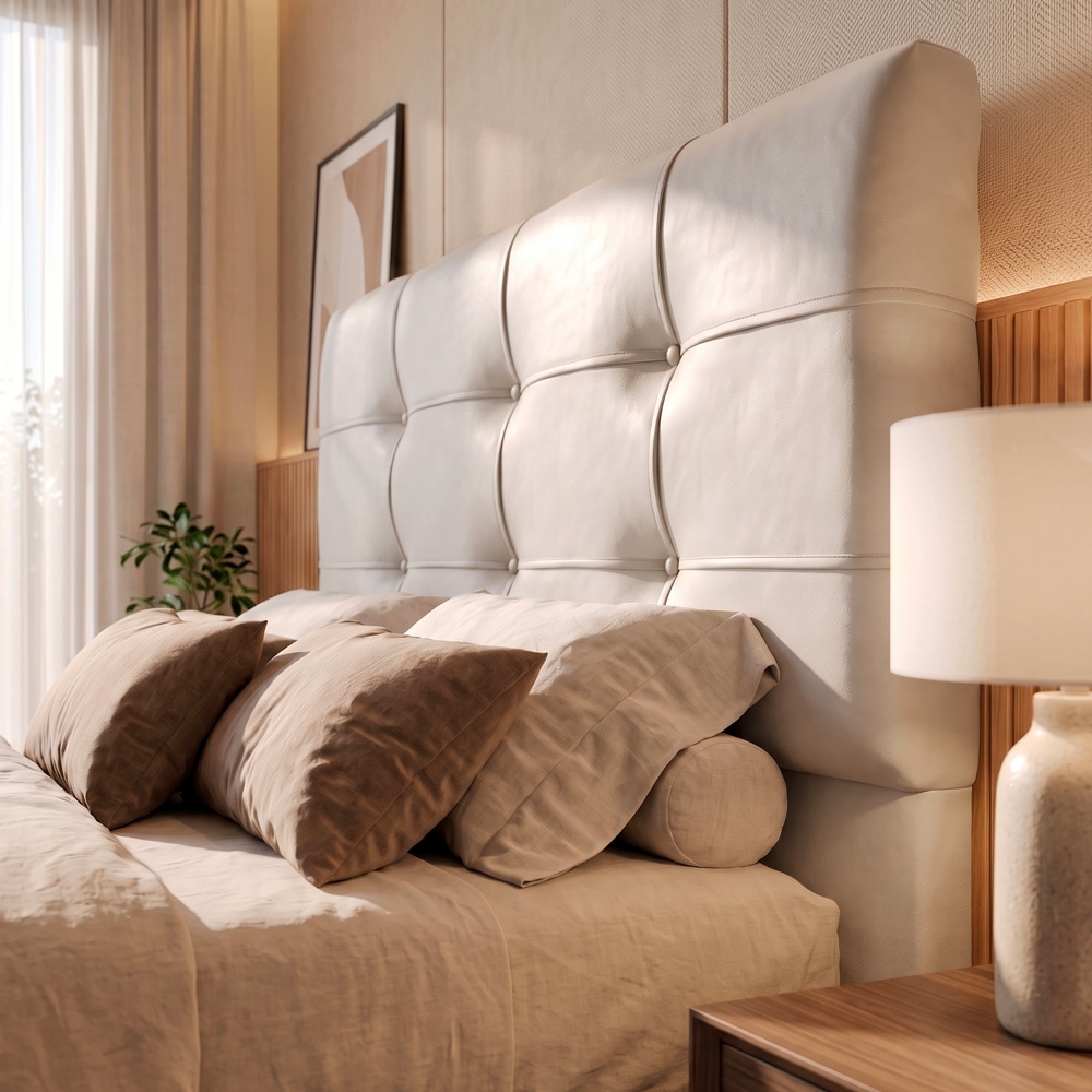 Cabeceira Casal Cama Box 160 cm London Sintético Branco - JS Móveis