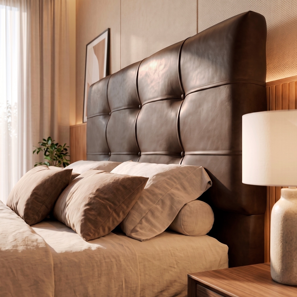 Cabeceira Casal Cama Box 160 cm London Sintético Marrom - JS Móveis