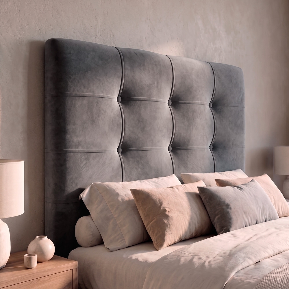 Cabeceira Cama Box Casal King 195cm London Veludo Cinza - JS Móveis