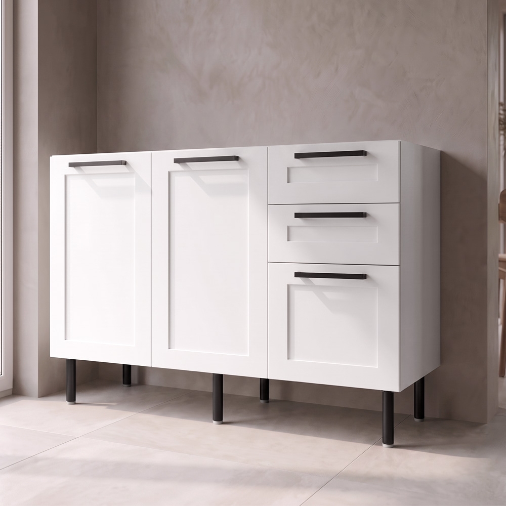 Balcão Cozinha 120cm Para Pia Com 2 Portas Zaya Branco T01  - Mpozenato