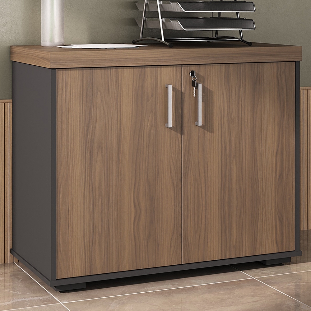 Balcão para Escritório 90cm 2 Portas Corp A06 Nogal/Preto - Mpozenato