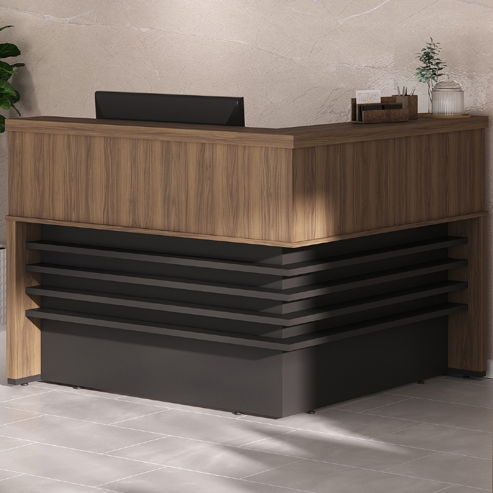 Balcão de Atendimento em L 147x147cm Corp A06 Nogal/Preto - Mpozenato