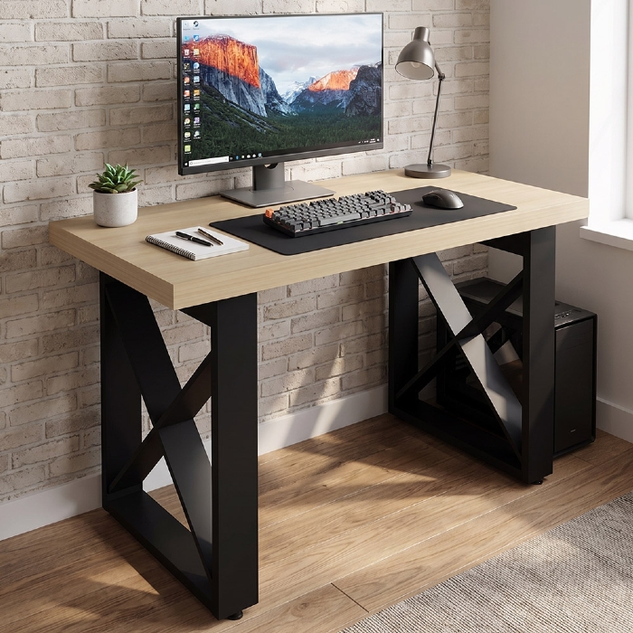 Mesa Para Computador Escrivaninha 135cm Hive Carvalho/Preto A06 - Mpozenato
