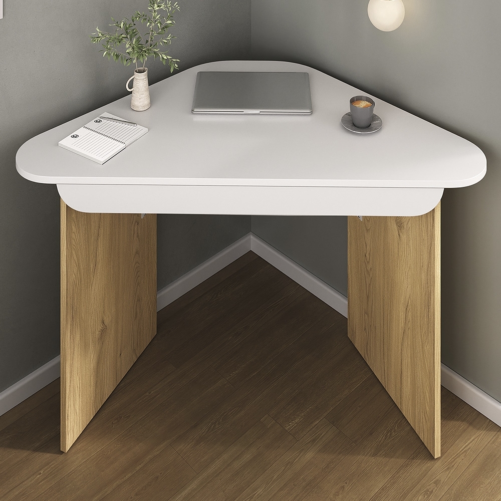 Mesa de Escritório Canto Elon 127cm Branco/Olmo A06 - Mpozenato