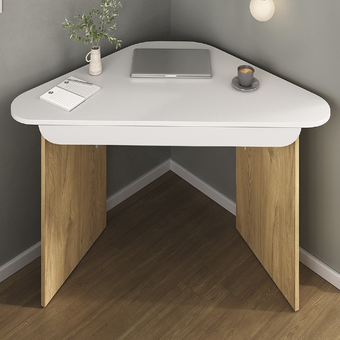 Mesa de Escritório Canto Elon 127cm Branco/Olmo A06 - Mpozenato