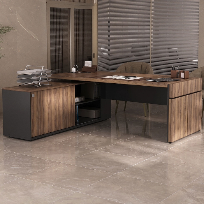 Mesa Diretor em L com Tomada 183x202cm Corp A06 Nogal/Preto - Mpozenato