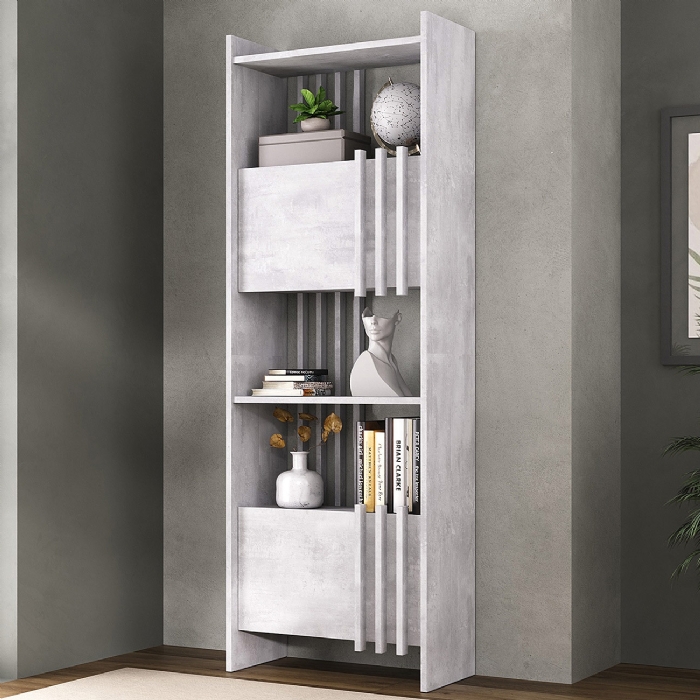 Estante Livreiro 64cm 2 Portas e Nichos Atria Concreto A06 - Mpozenato
