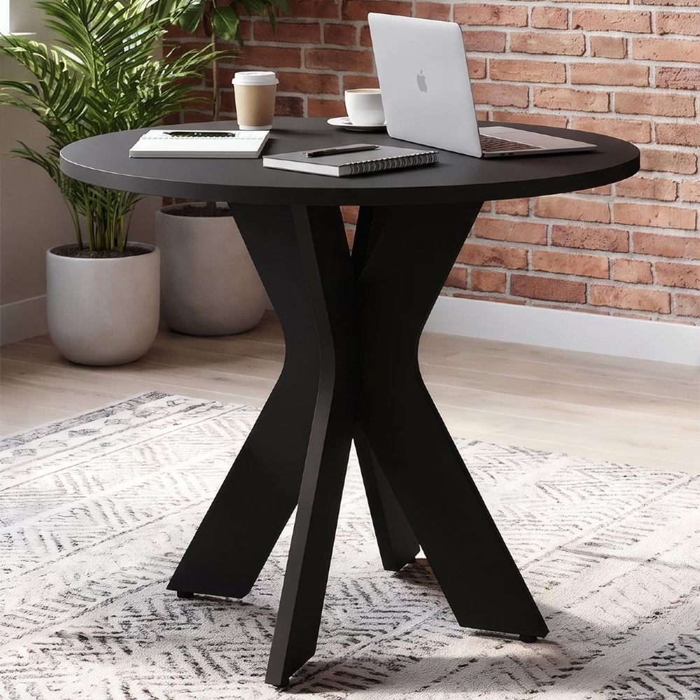 Mesa Para Escritório Redonda 90cm Orbit Preto A06 - Mpozenato