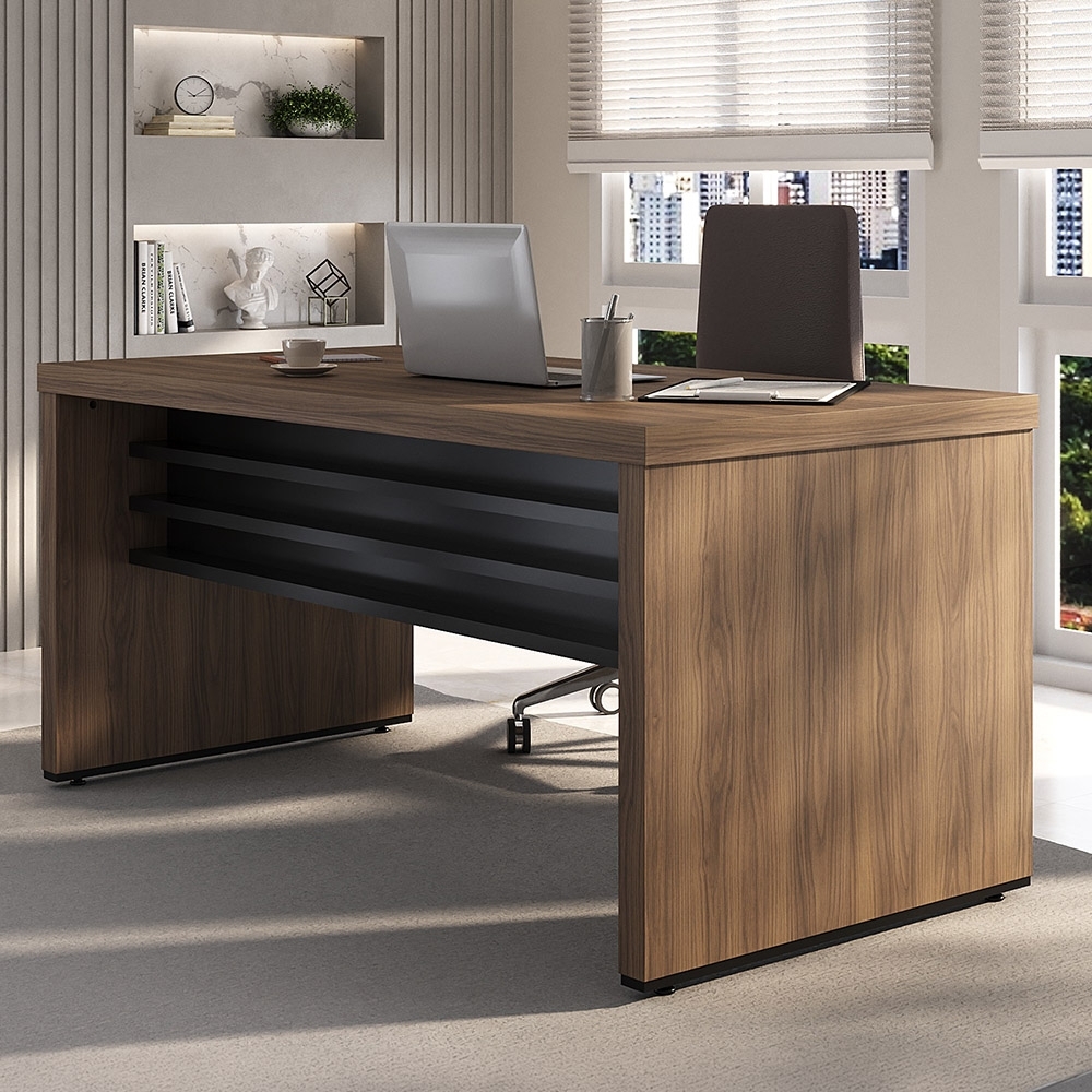Mesa para Escritório 135cm Tamburato Corp A06 Nogal/Preto - Mpozenato