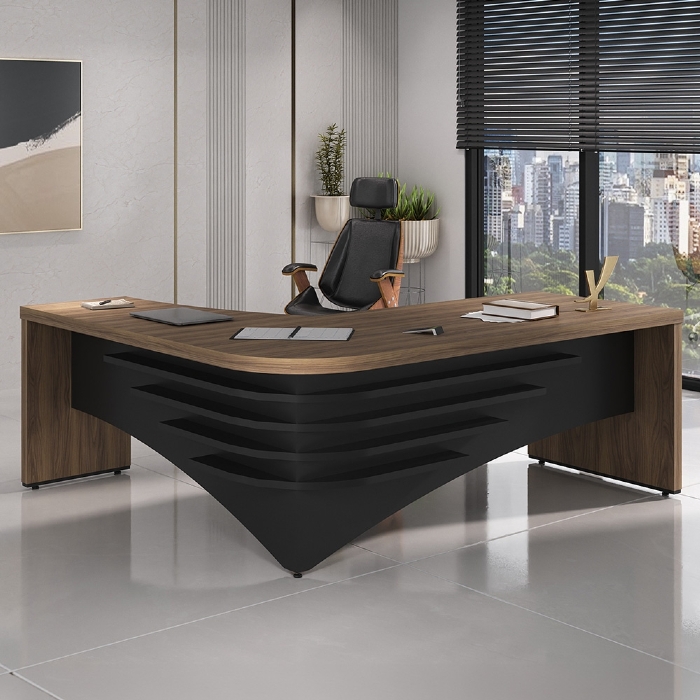Mesa Diretor em L Lado Direito 200x180cm Corp A06 Nogal/Preto - Mpozenato