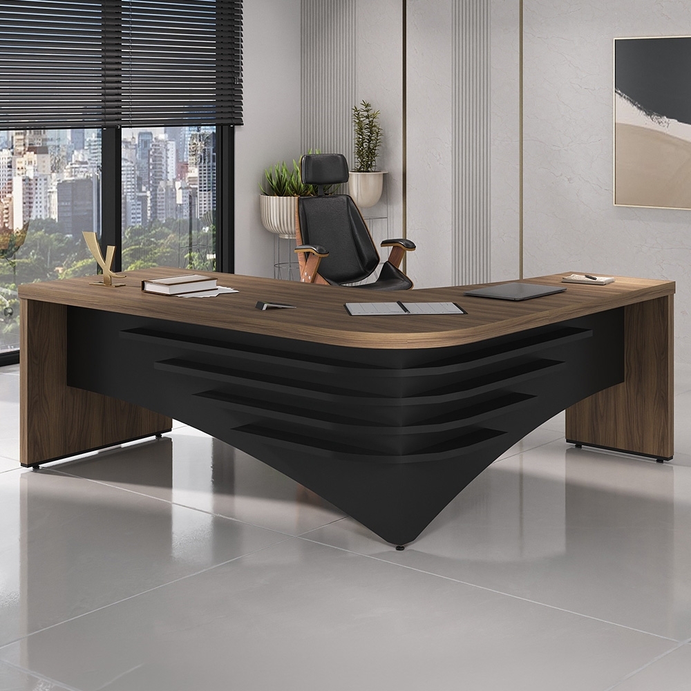 Mesa Diretor em L Lado Esquerdo 200x180cm Corp A06 Nogal/Preto - Mpozenato