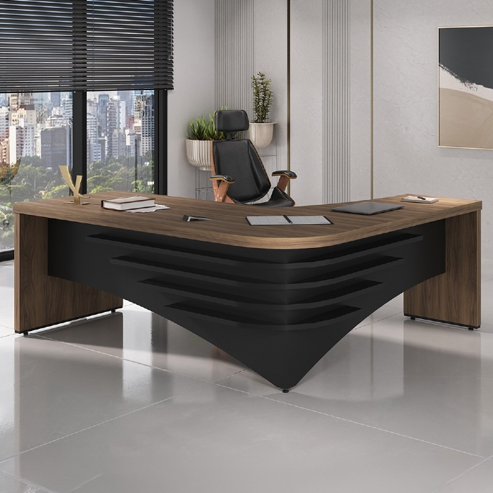 Mesa Diretor em L Lado Esquerdo 200x180cm Corp A06 Nogal/Preto - Mpozenato
