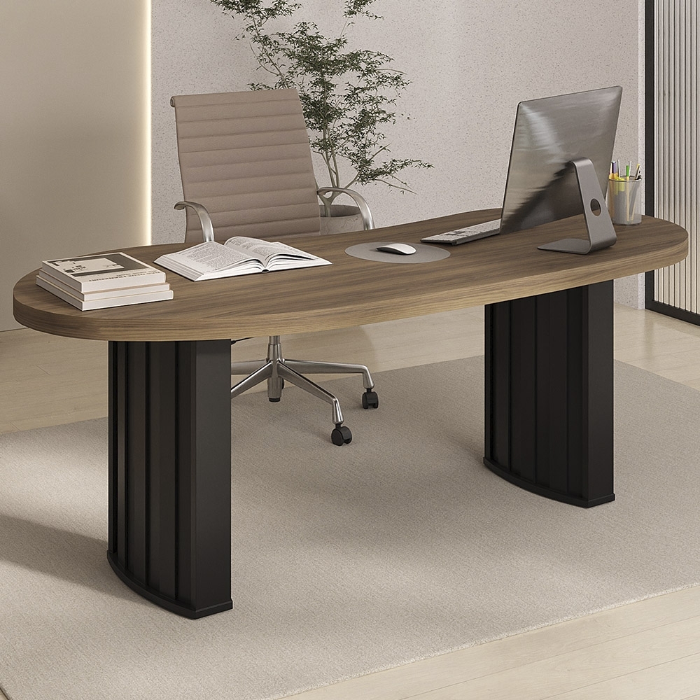 Mesa Para Escritório Reunião 200cm Vinny Nogal/Preto A06 - Mpozenato