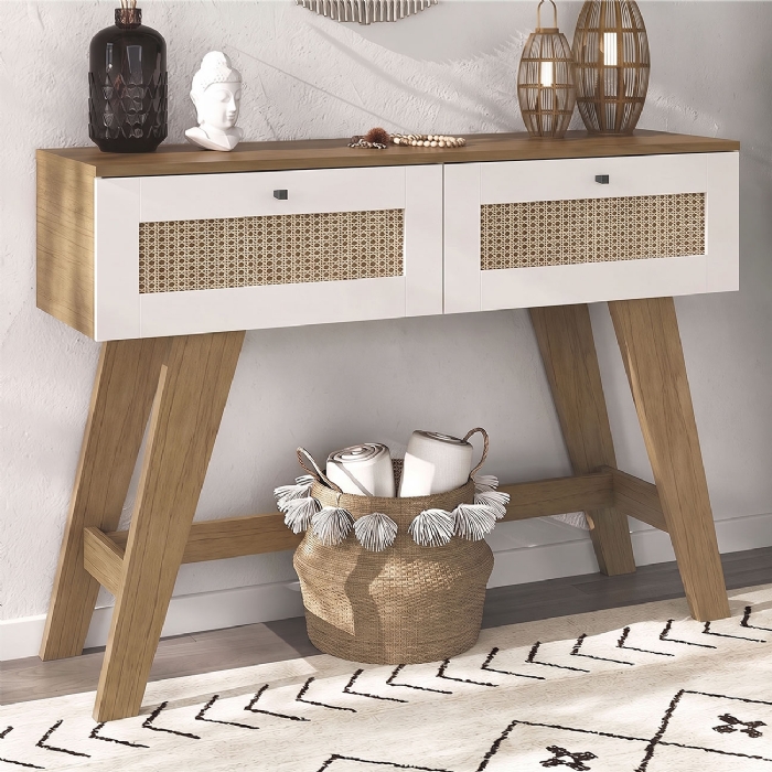 Aparador Sala de Estar 110cm 2 Gavetas Tulum Cinamomo/Off White A09 - Mpozenato