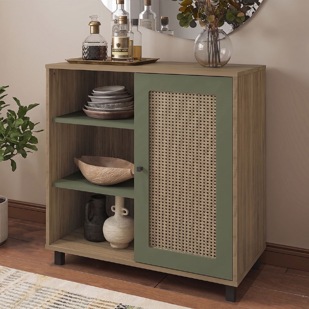 Buffet Aparador 80cm 1 Porta Sofie Carvalho/Menta A09 - Mpozenato