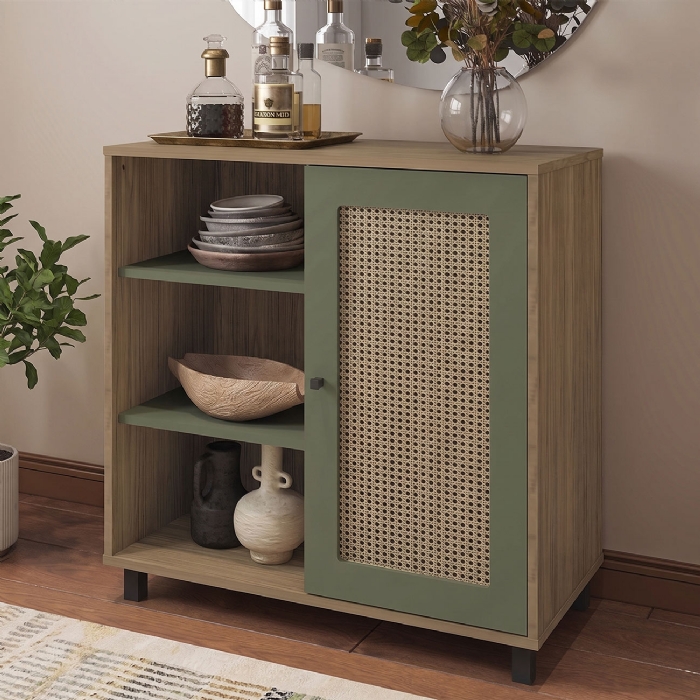 Buffet Aparador 80cm 1 Porta Sofie Carvalho/Menta A09 - Mpozenato