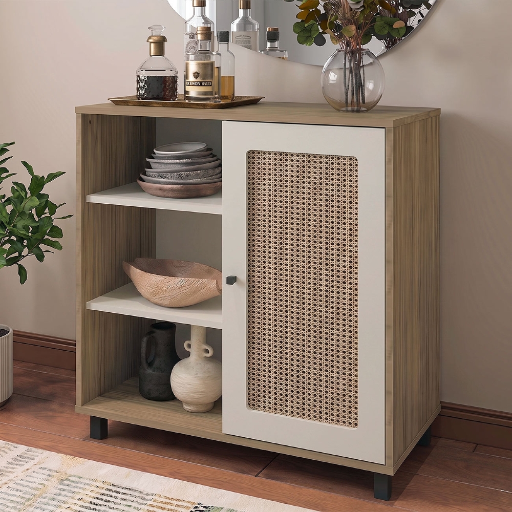 Buffet Aparador 80cm 1 Porta Sofie Carvalho/Off White A09 - Mpozenato