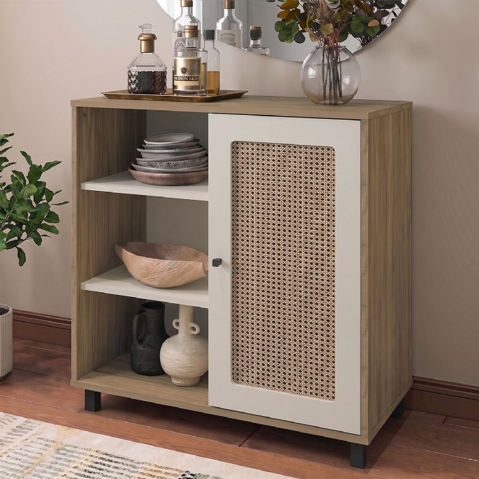 Buffet Aparador 80cm 1 Porta Sofie Carvalho/Off White A09 - Mpozenato