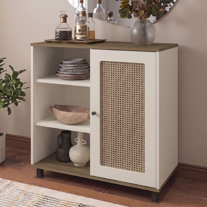 Buffet Aparador 80cm 1 Porta Sofie Pinho/Off White A09 - Mpozenato