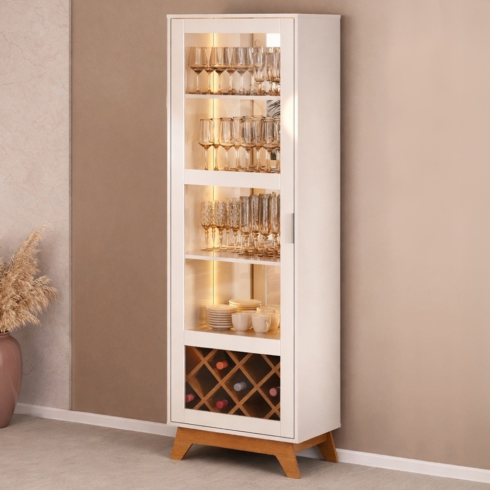 Cristaleira Porta de Vidro 60cm Magna Off White/Cinamomo A09 - Mpozenato