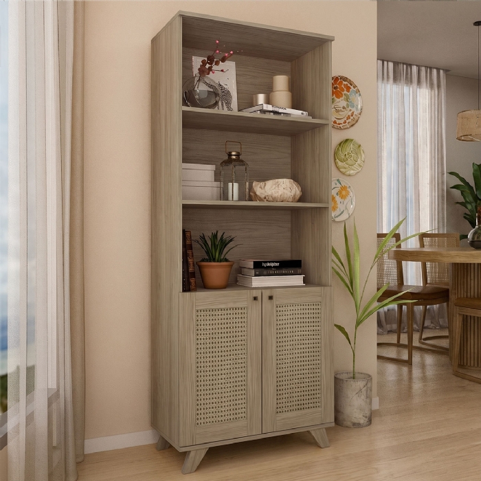 Estante Livreiro 70cm 2 Portas Tulum Carvalho A09 - Mpozenato 