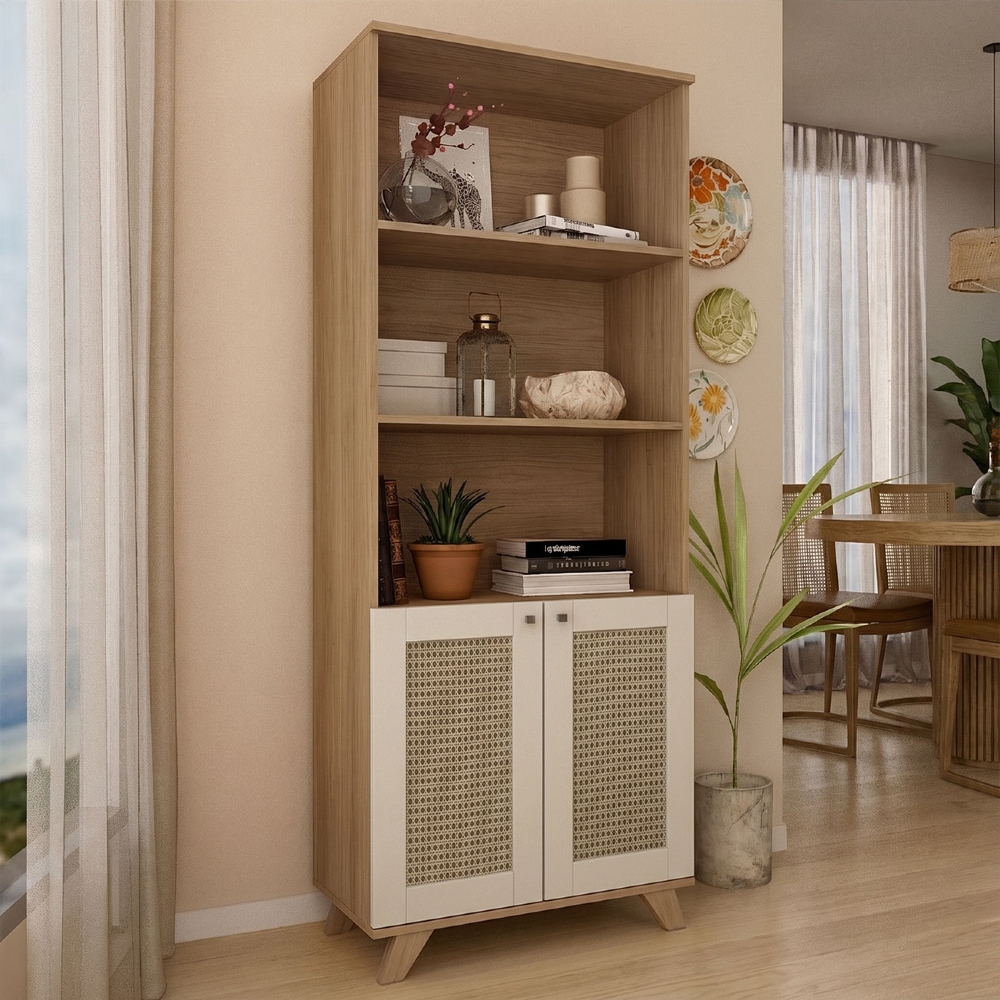 Estante Livreiro 70cm 2 Portas Tulum Cinamomo/Off White A09 - Mpozenato 